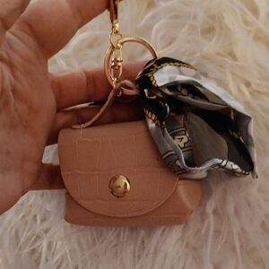 Elegant Pink Mini Purse Keychain with Scarf